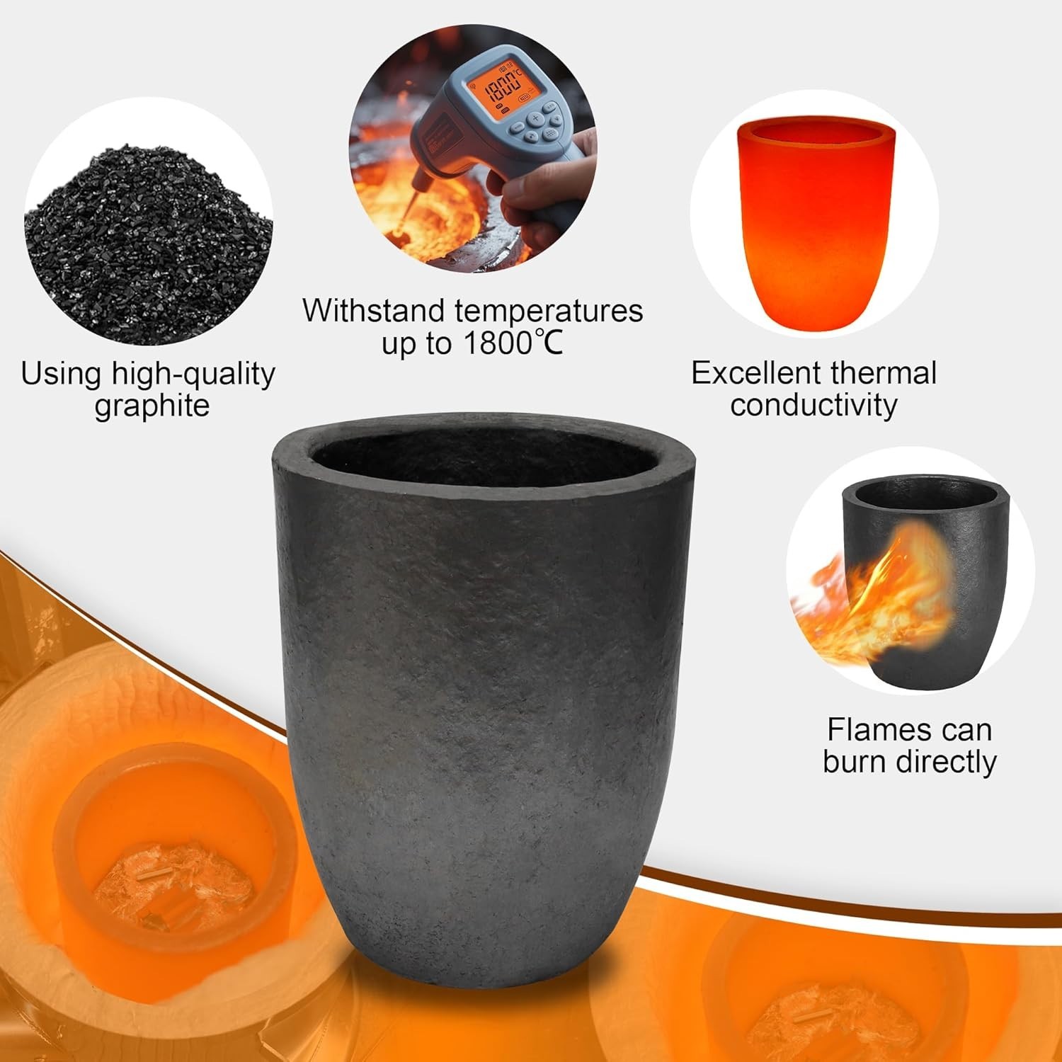 Graphite Crucible, Silicon Carbide Clay Crucible Cup for Melting Casting Refi…