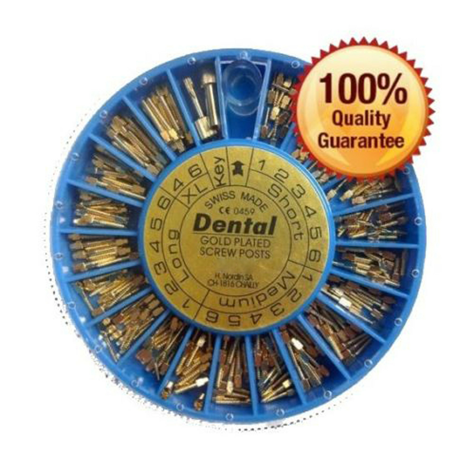 Dental Screw Post NORDIN Style Complete Kit Gold 240 Posts 2 Key Wrench Tool