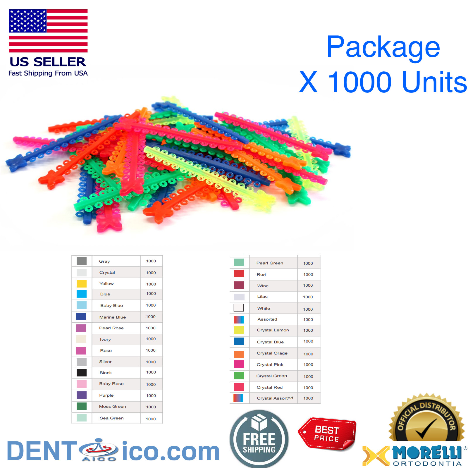 Morelli Dental Orthodontic Elastic Ligature Modules Assorted 1000pcs