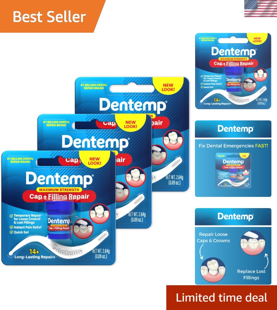 Ultimate Dental Repair Kit: Maximum Strength Loose Cap & Filling Repair – 3 Pack