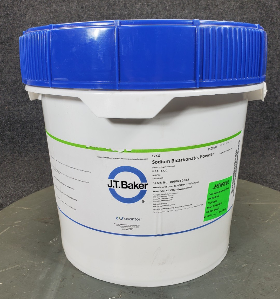 JT Baker 3509-07 Sodium Bicarbonate USP FCC Grade 12Kg Poly Pail *NEW OLD STOCK