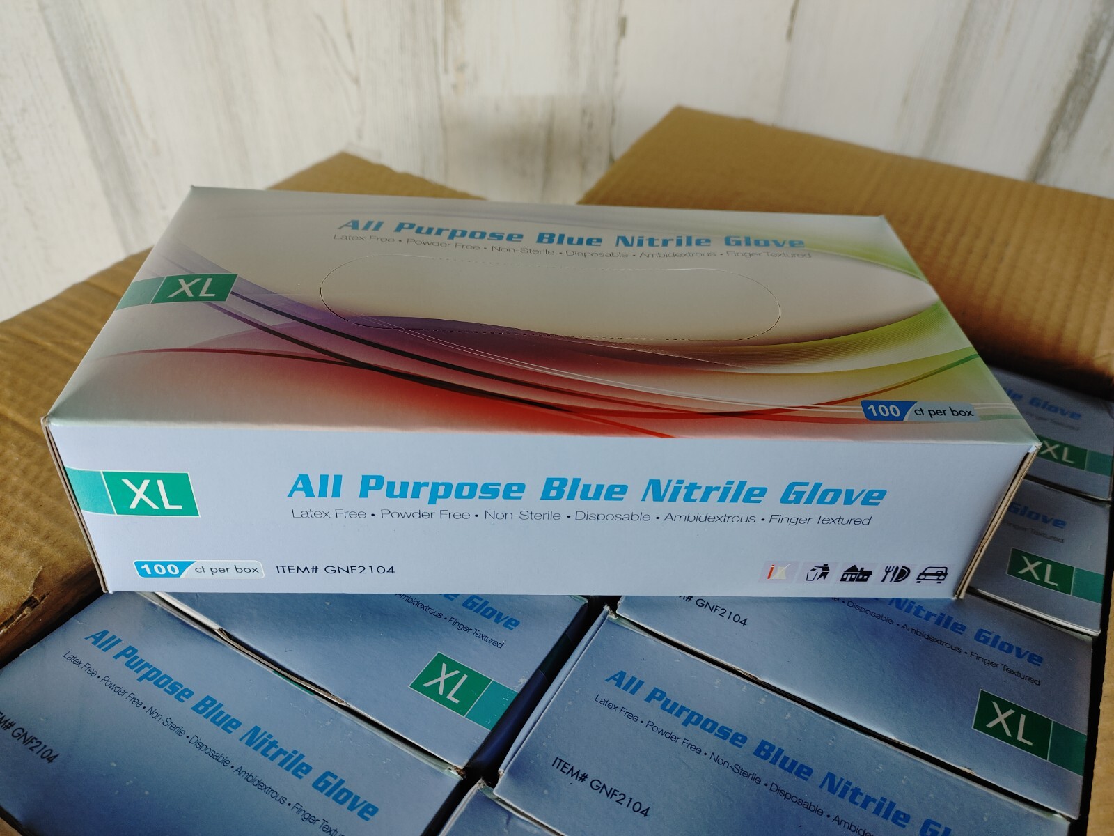 QTY=1000 (10 Boxes of 100) All Purpose Blue Nitrile Glove size:XL GNF2104 2.5mil