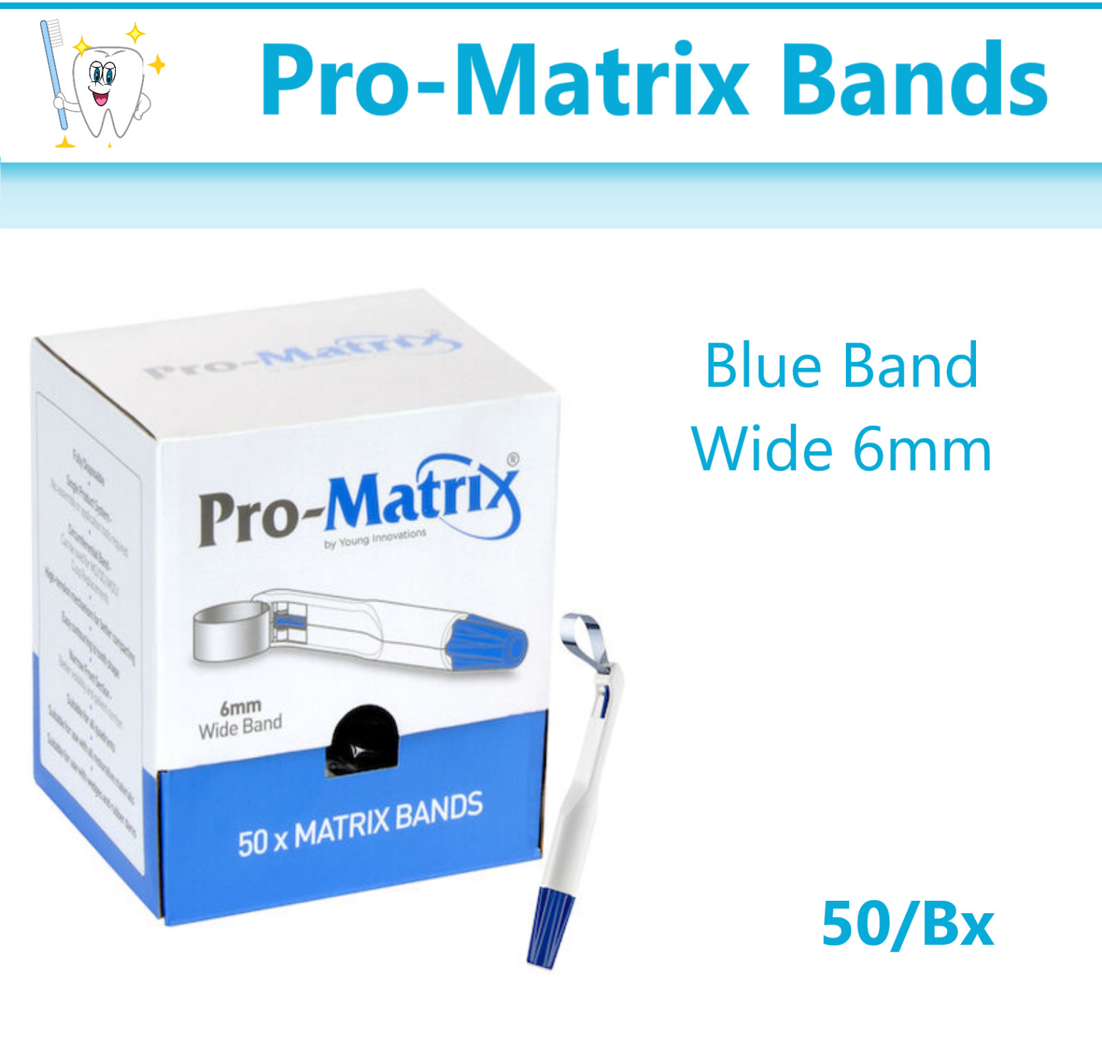 Dental Pro-Matrix Matrix Bands Blue Band Wide 6mm, For Restorations, 50/Bx