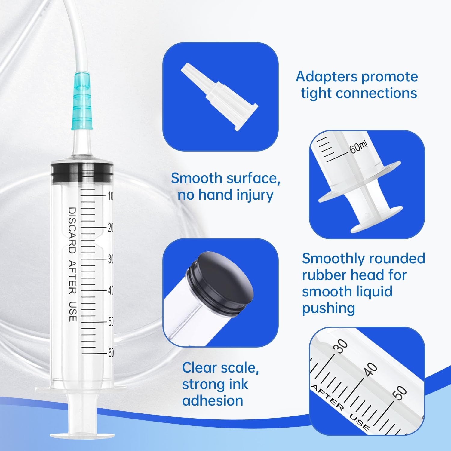 60cc Plastic Syringe – Large Syringe for Liquid with 40″ Tubing, Syringes for…