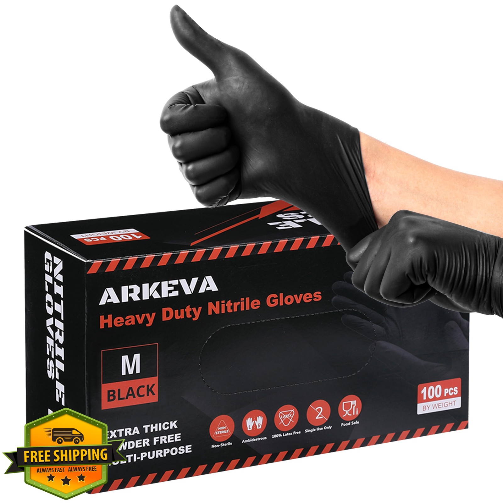 ARKEVA 100ct XL Black Nitrile Gloves 6 Mil Chemical Resistance