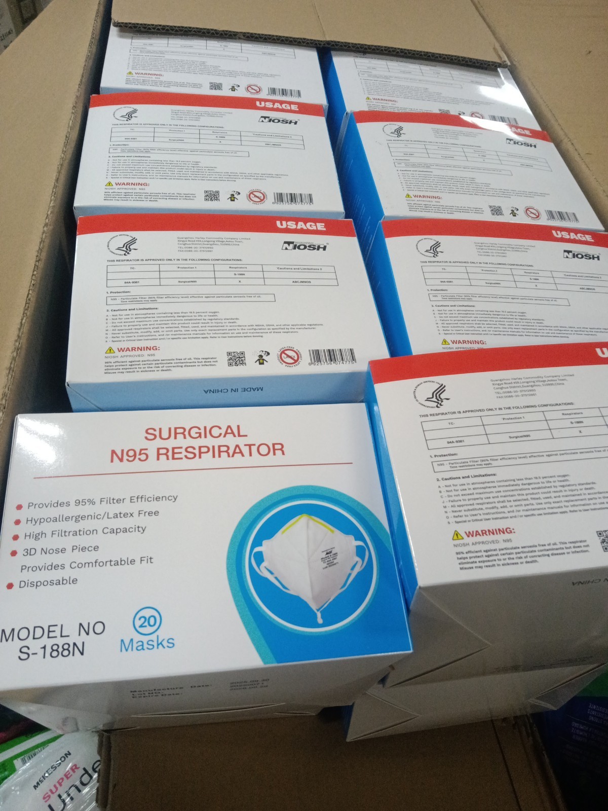 100 NIOSH Certified N95 s-188n Face Mask[5 Boxs Of 20]. 516