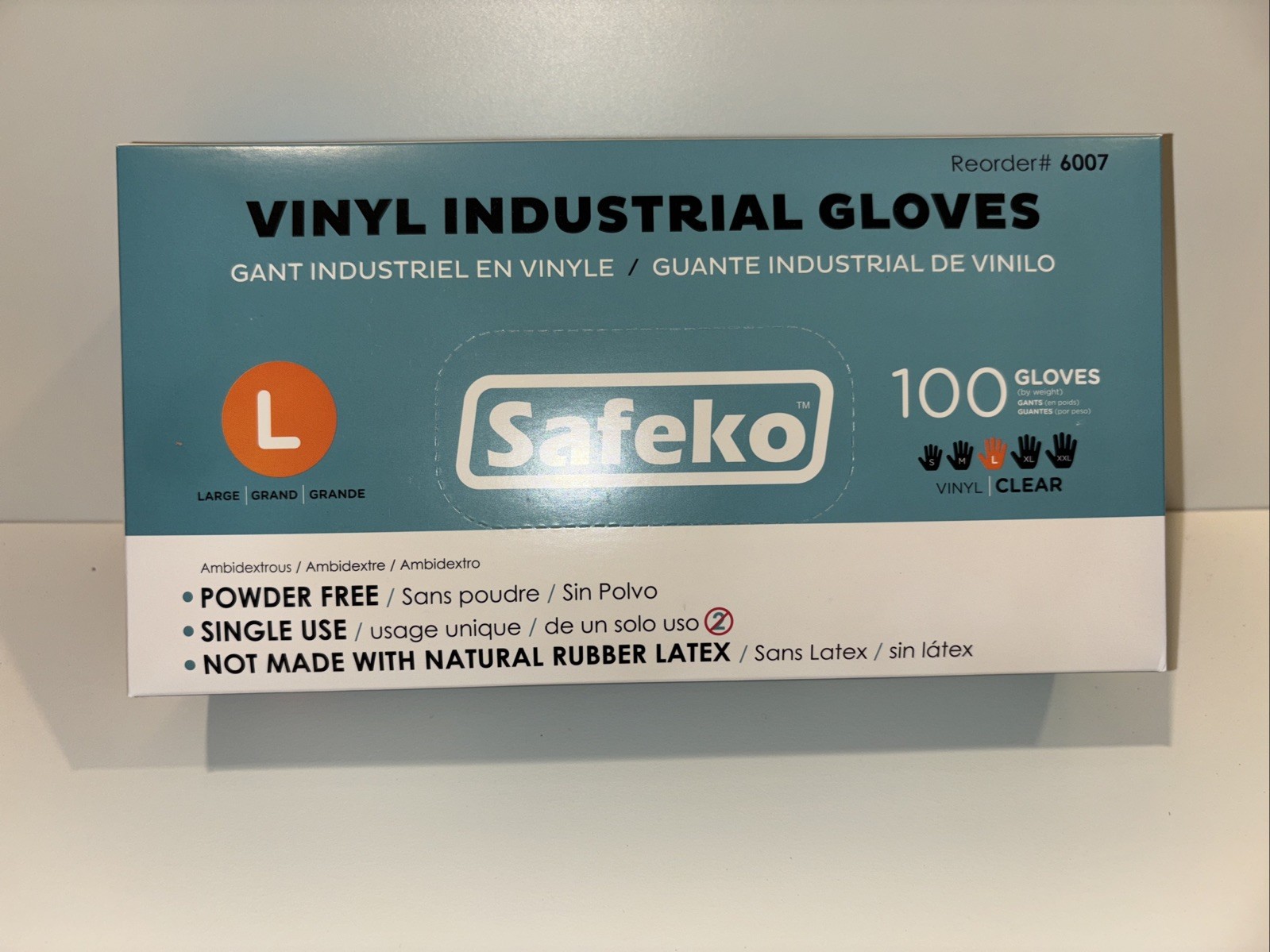 Safeko Vinyl Powder Free, Disposable Gloves – Latex Free, Large, Box of 100