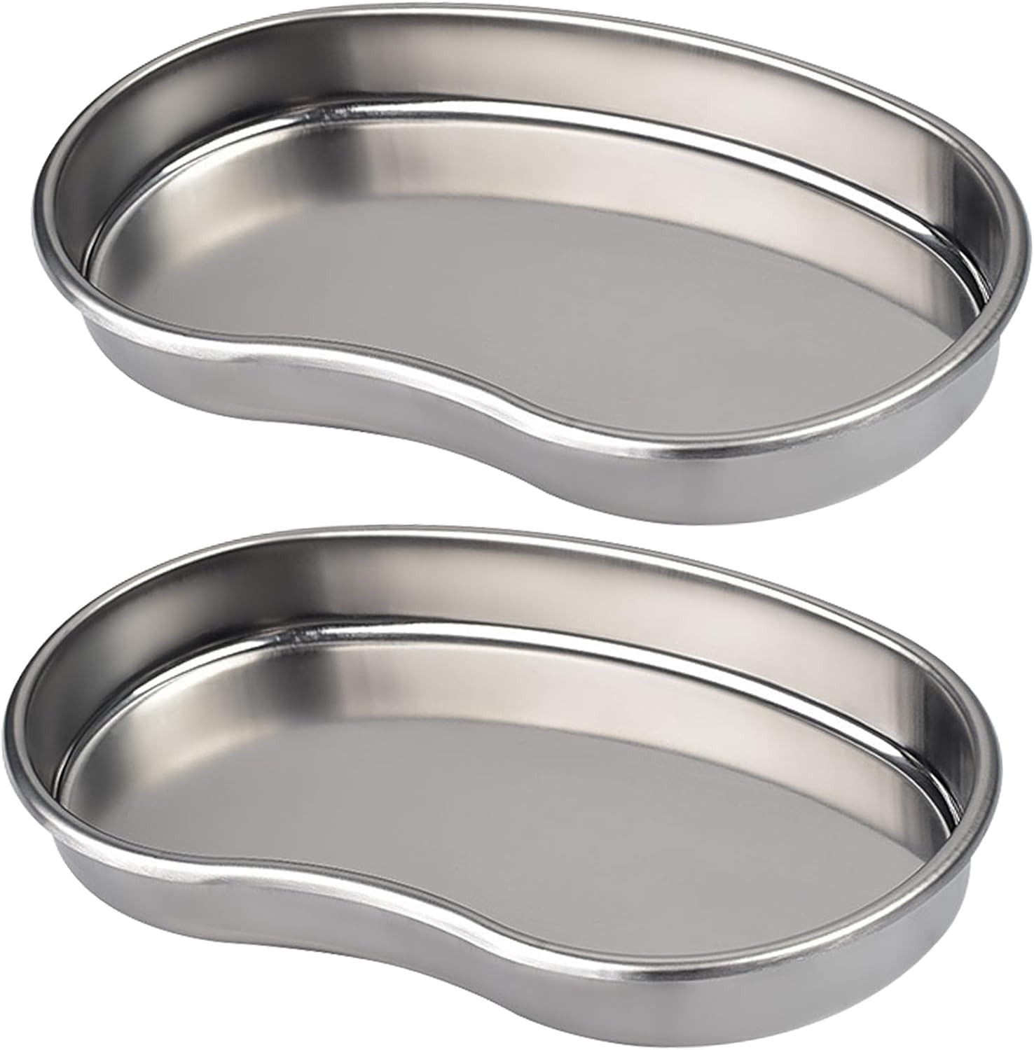 2 Pack Stainless Steel Tray – Medium Metal Tray, Curved Sheet for Dental, Office