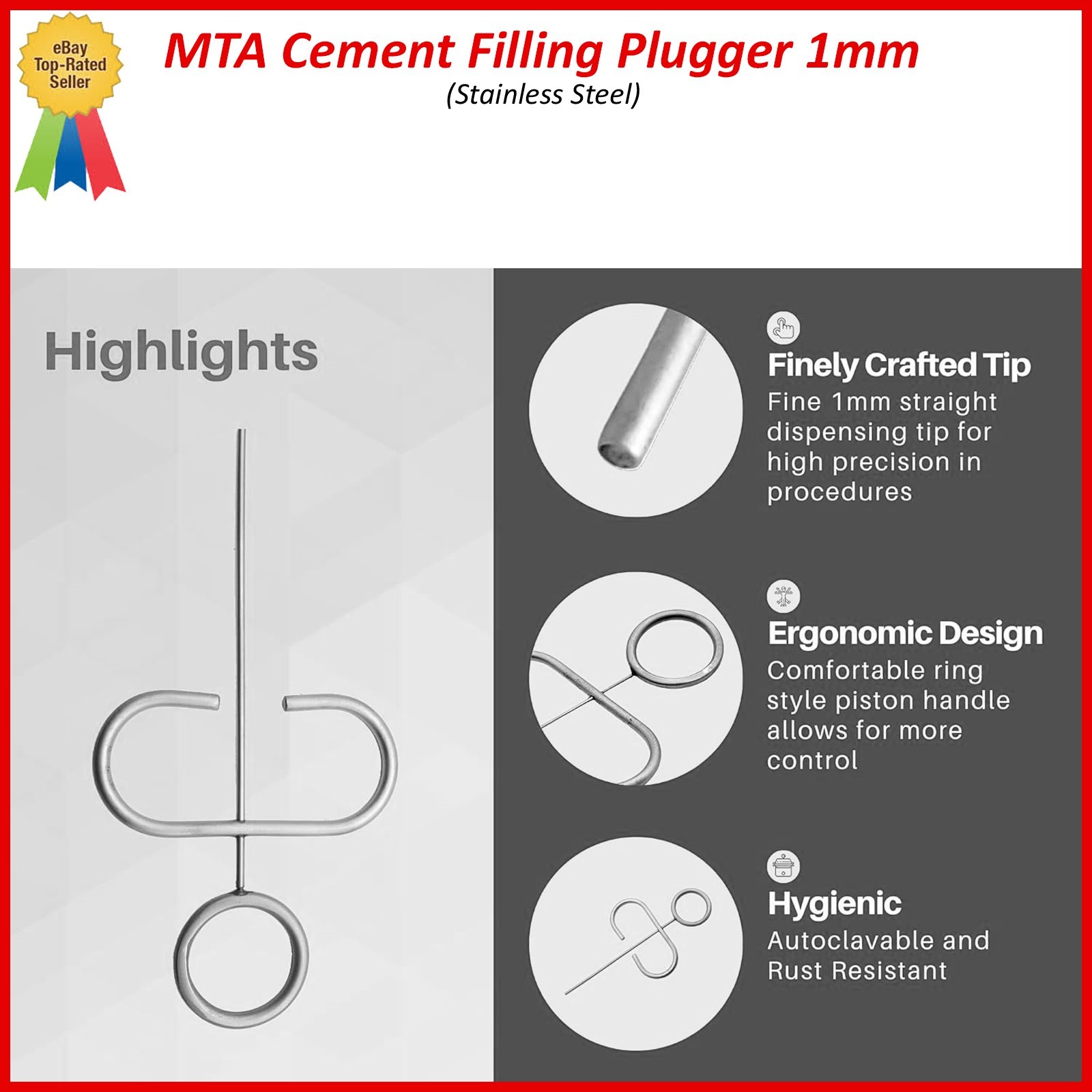 Dental Endodontic MTA Cement Filling Plugger Applicator Root Canal 1mm Curved