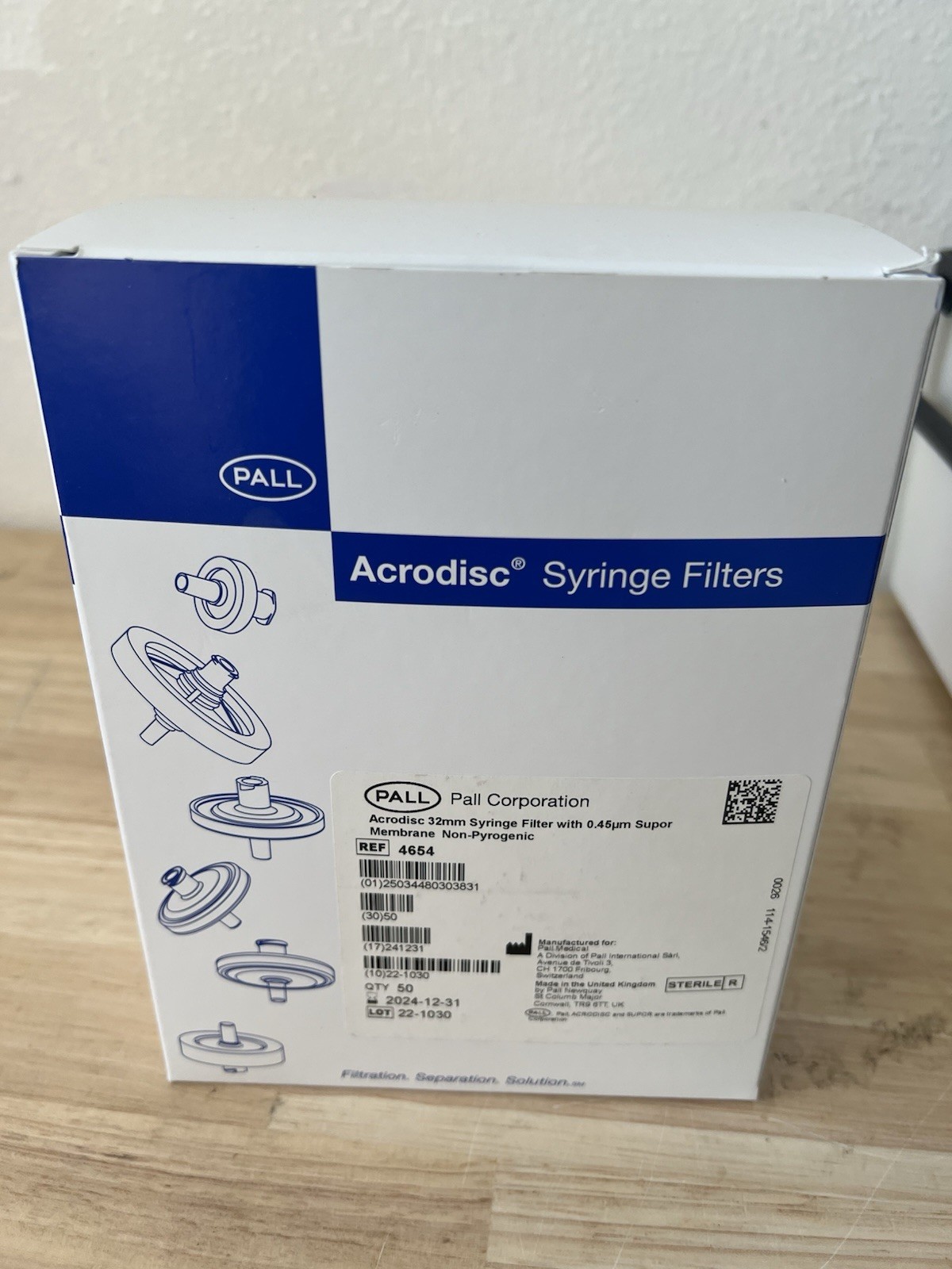 Pall REF 4654 Acrodisc 32mm Syringe Filter With 0.45um Supor Membrane