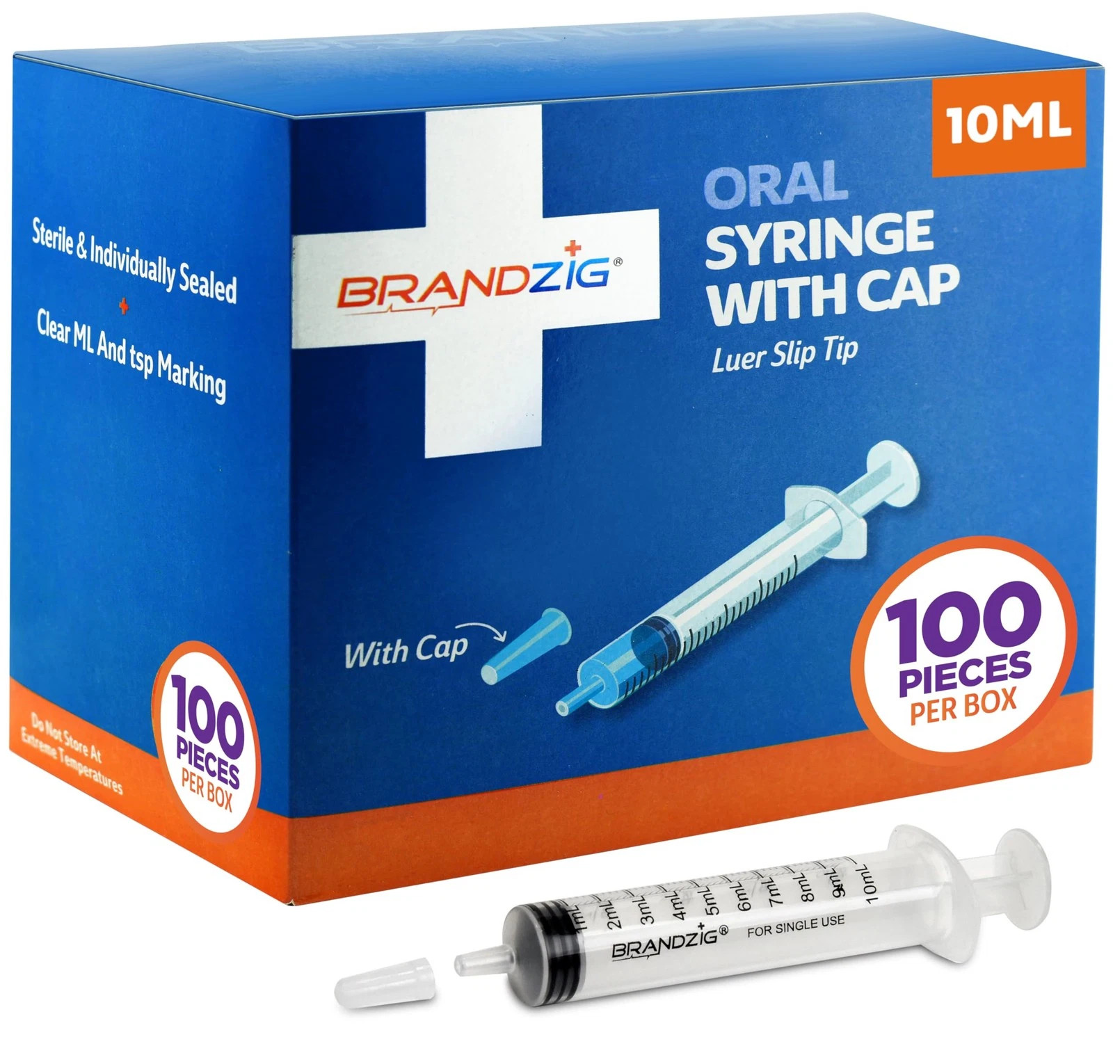 10ml Oral Syringe With Cap (100 Pack) | Dispenser 100 Count (Pack of 1)