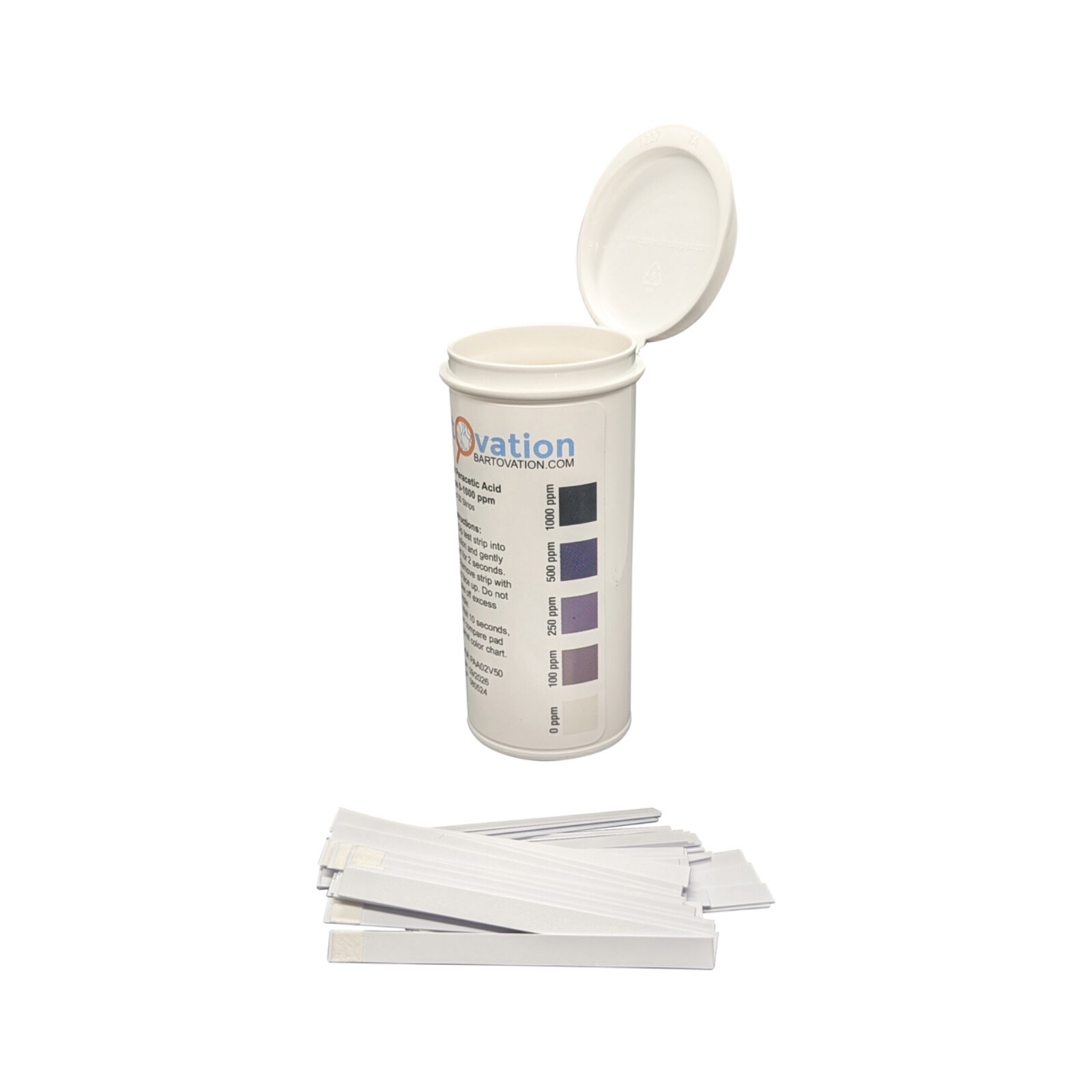 High-level Peracetic Acid Test Strips, 0-500 ppm [Vial of 50 Strips]