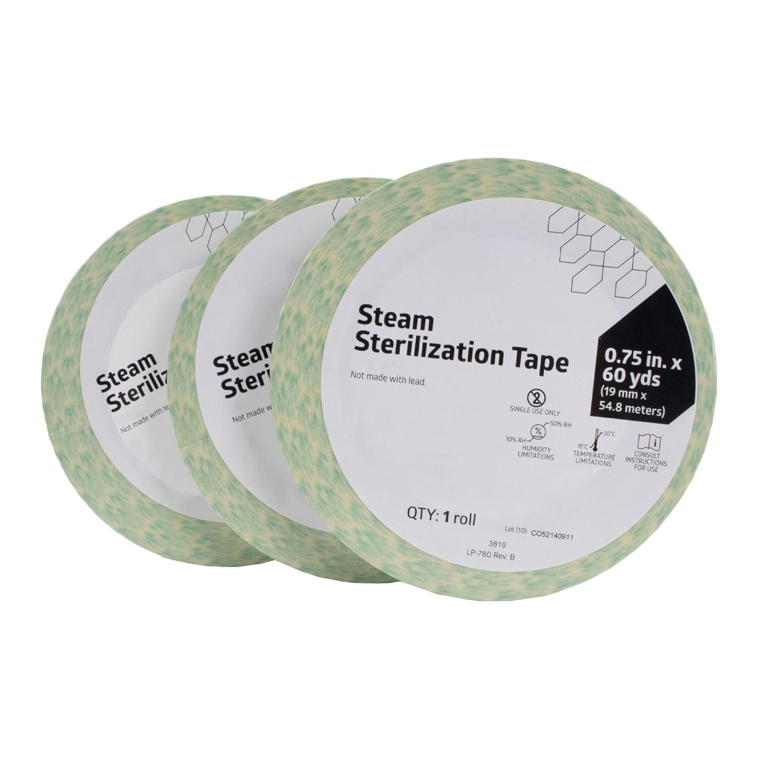 Steam Autoclave Tape, 3/4″ x 60 Yards, 3/Box