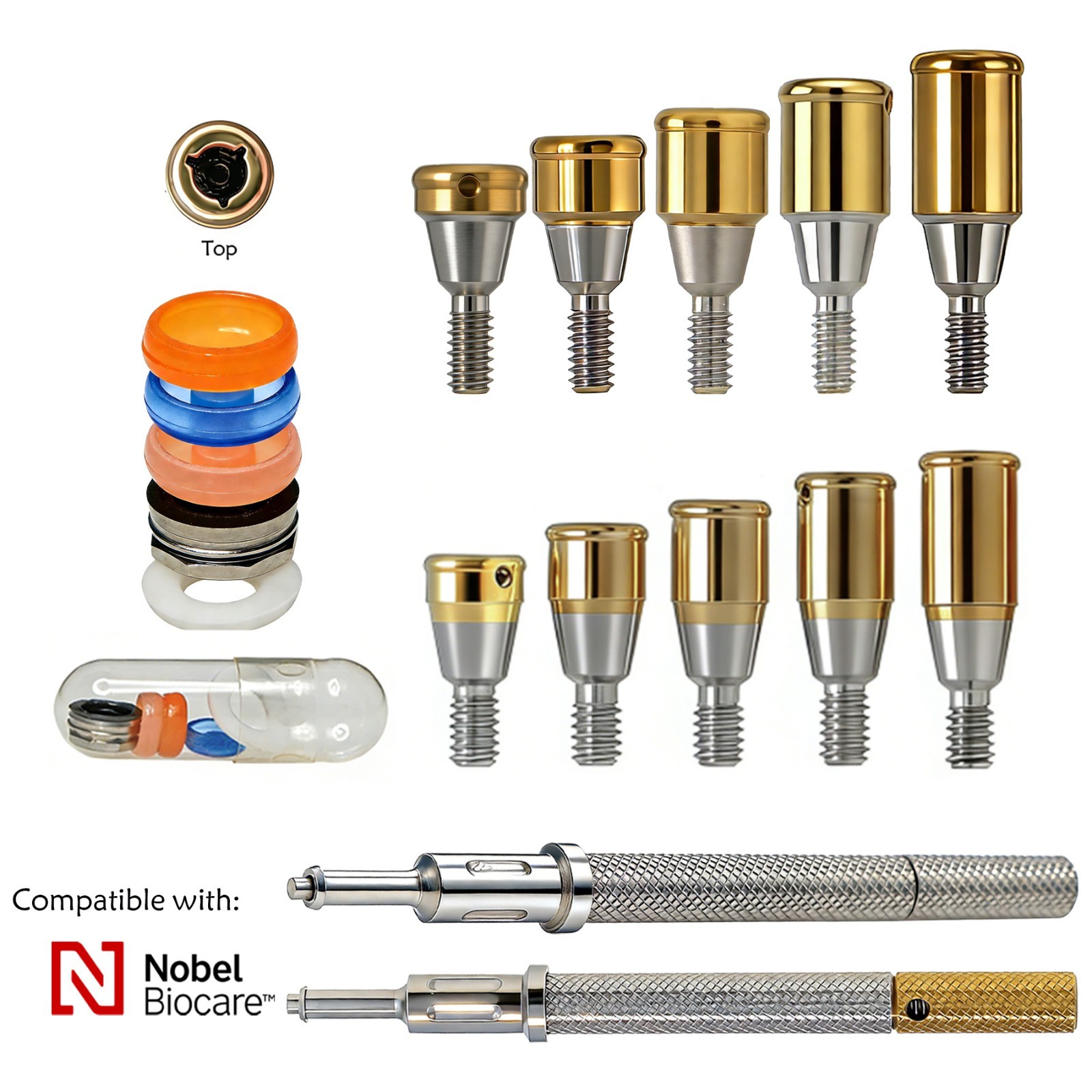 Dental Locator Attachment Abutment & Male Caps for Hiossen/Nobel/Zimmer/Bego/Mis