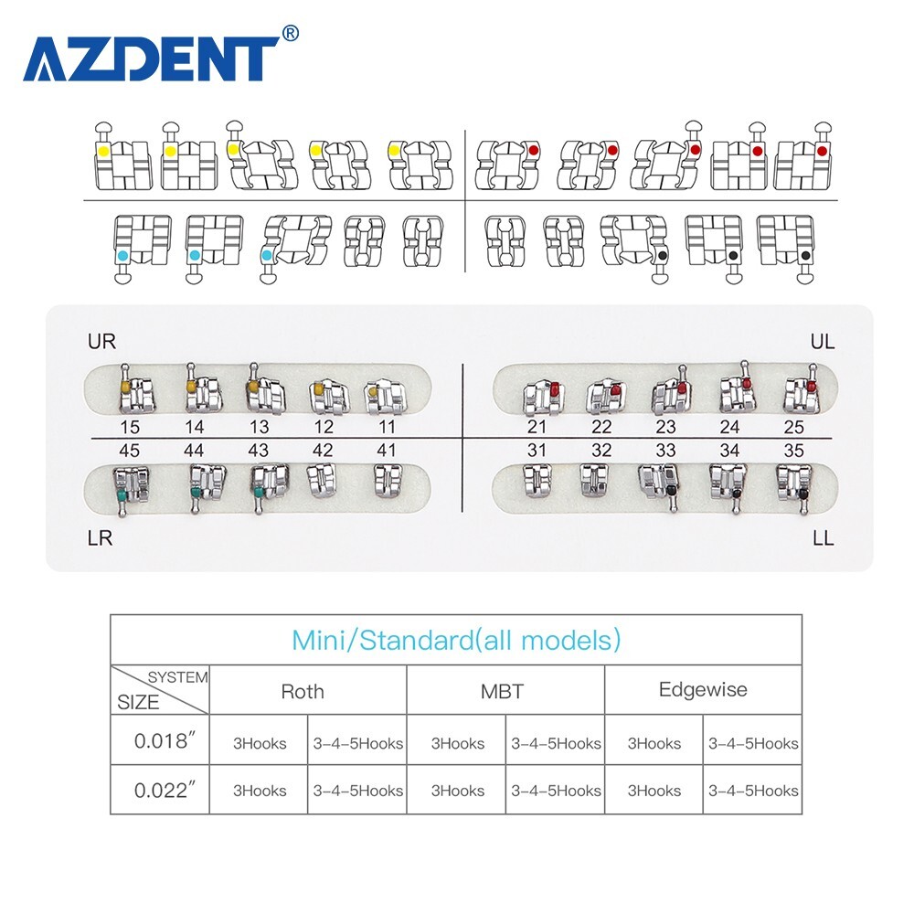 1 Pack AZDENT Dental Orthodontic Brackets Metal Braces Mini Roth.022 Hooks 3 4 5