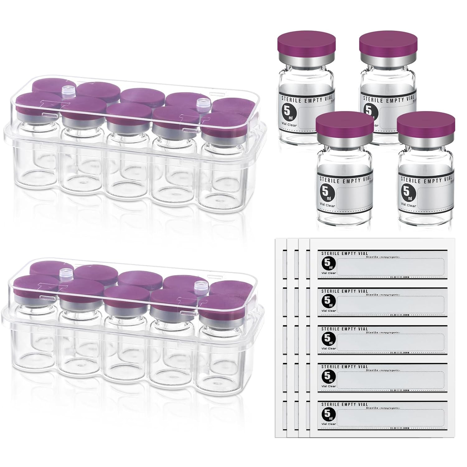 20 Pcs 5Ml Sealed Sterile Empty Vials with Self Healing Injection Purple