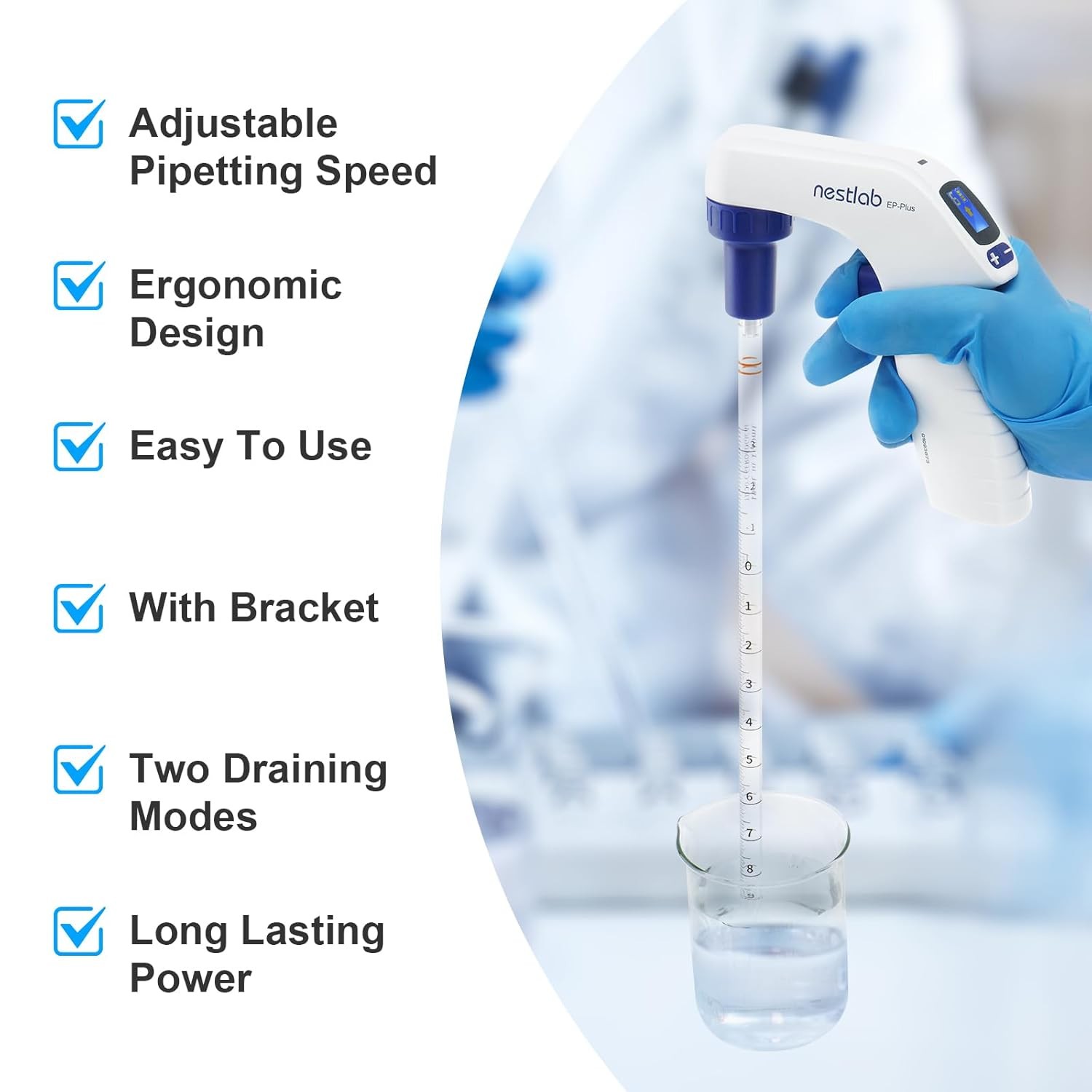 Lab Electric Pipette Controller 100ml LCD Screen 6 Adjustable Speed Dual Modes