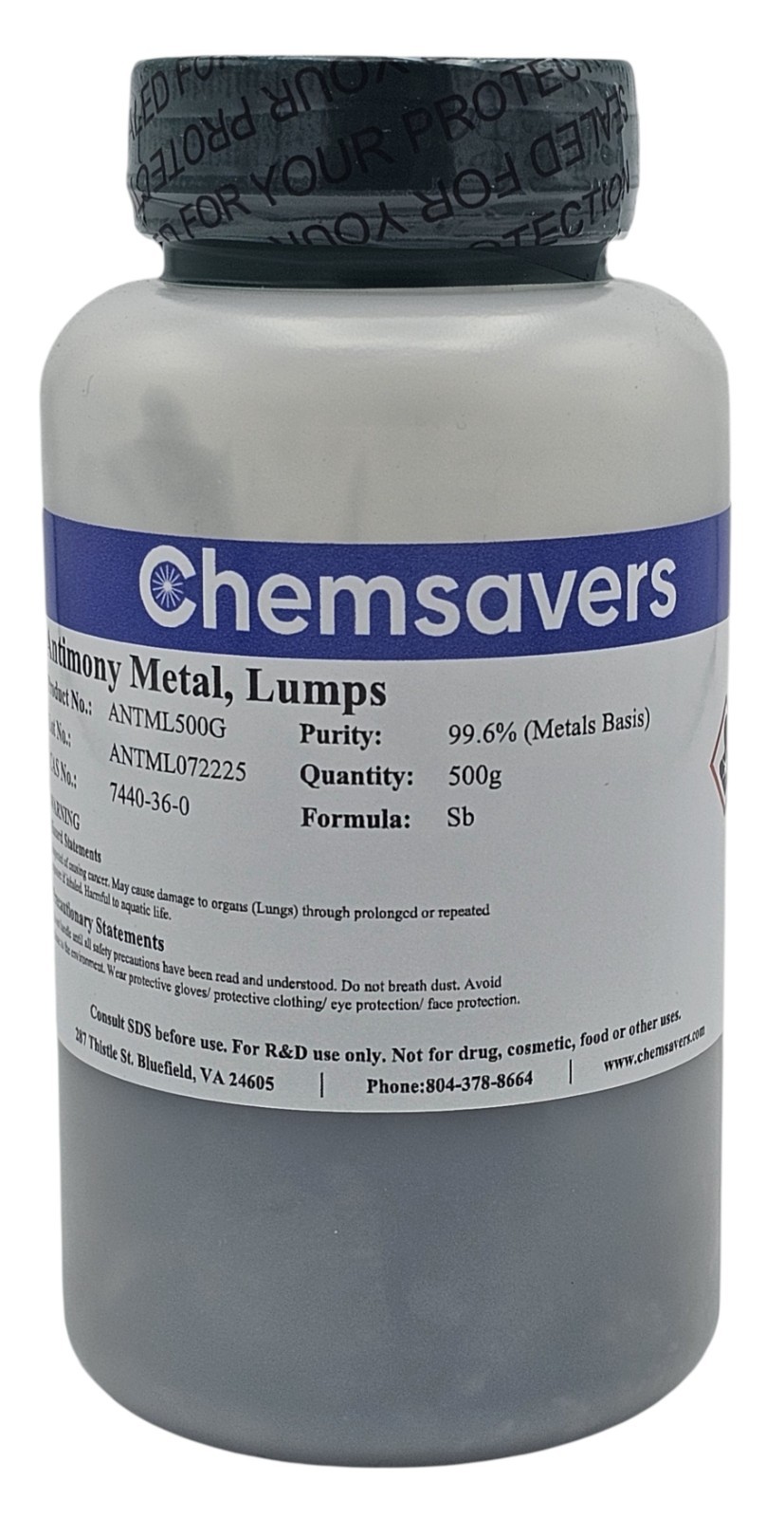 Antimony Metal, Lumps, 99.6% (Metals Basis), 500g