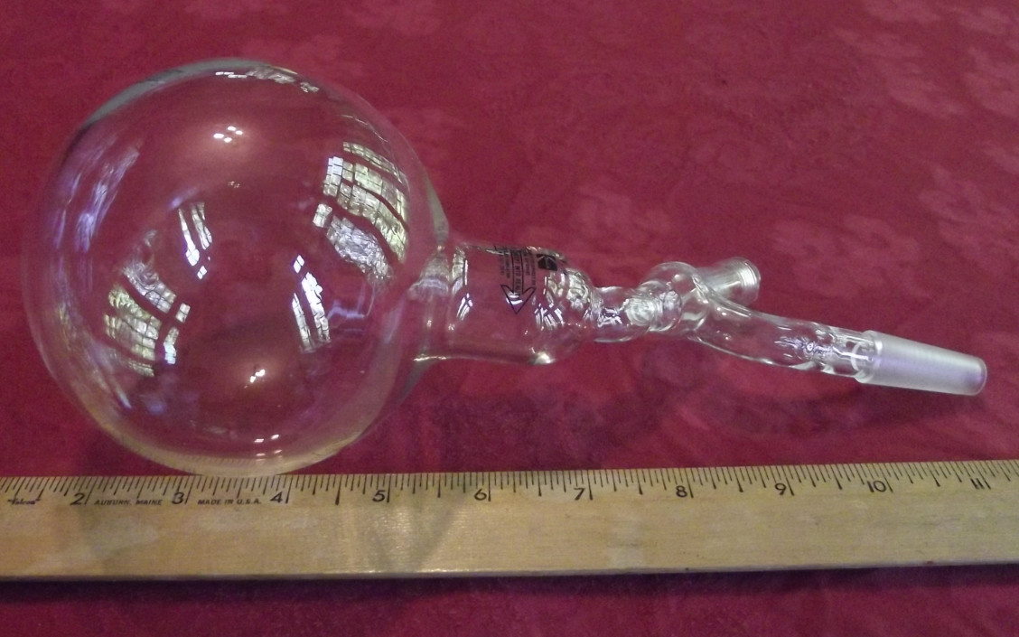 Pyrex glass round bottom boiling Flask 500 ml adapters threaded & 14/35 S/T
