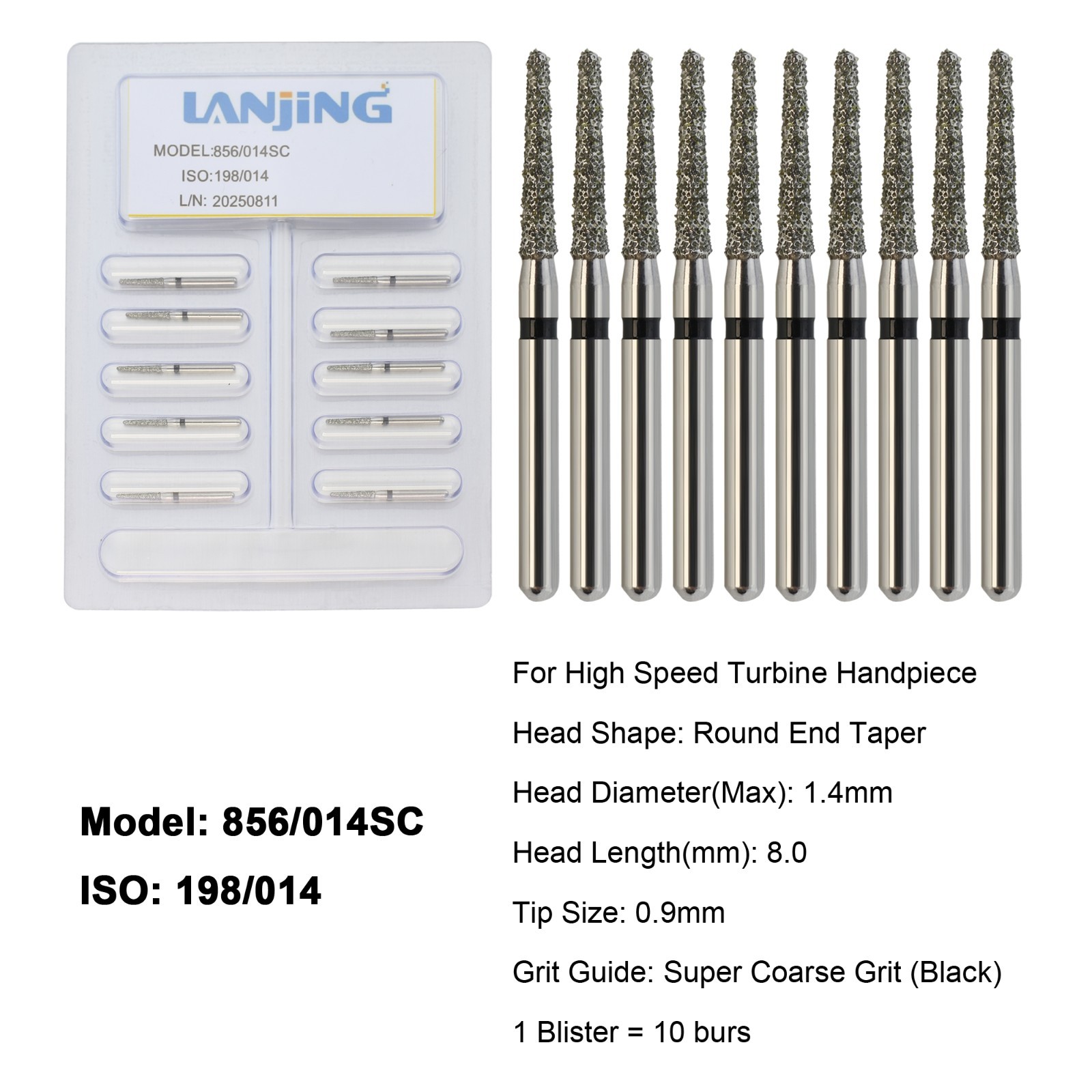 Dental Diamond Bur Round End Taper Burs FG Super Coarse High Speed 856/014SC
