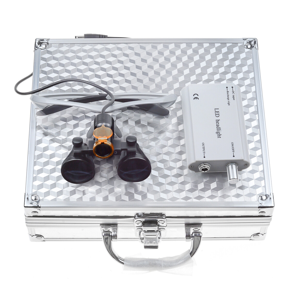 Dental 5W LED Headlight+Light Shield+2.5X Surgical Loupe DY-008+AL-BOX Silver US