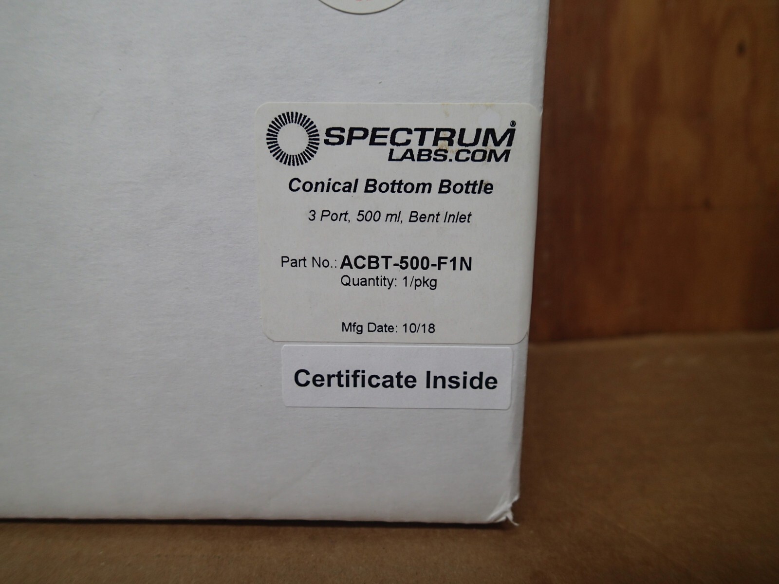 Spectrum Labs ACBT-500-F1N Conical Bottom Bottle 3 Port 500mL Bent Inlet NEW