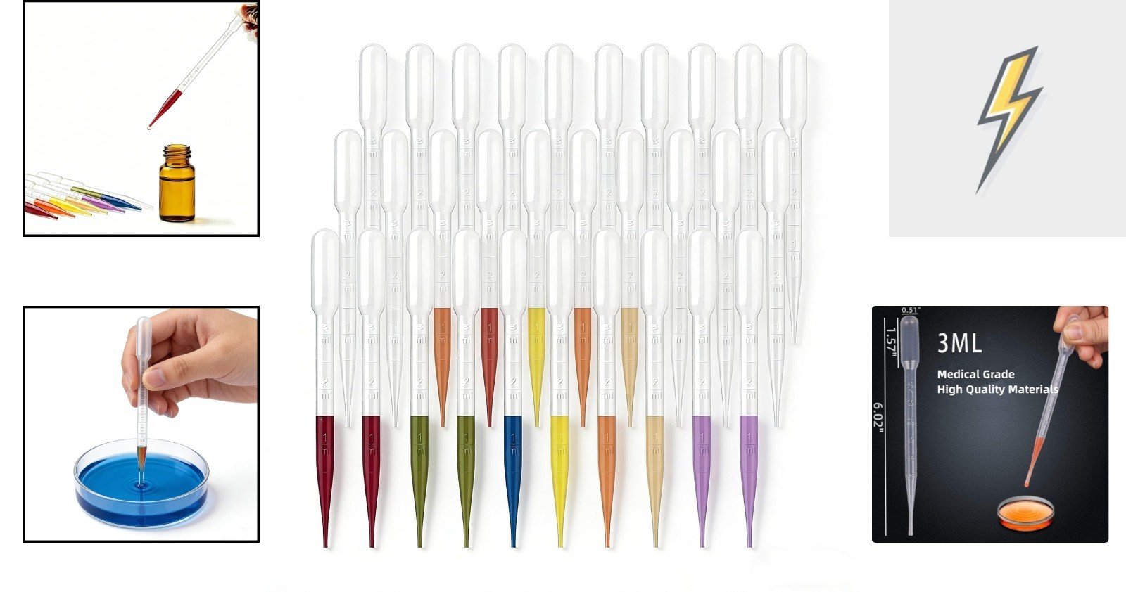 50-Pack 3ml Disposable Pipettes with Graduated Scale for Precise Liquid Transfer