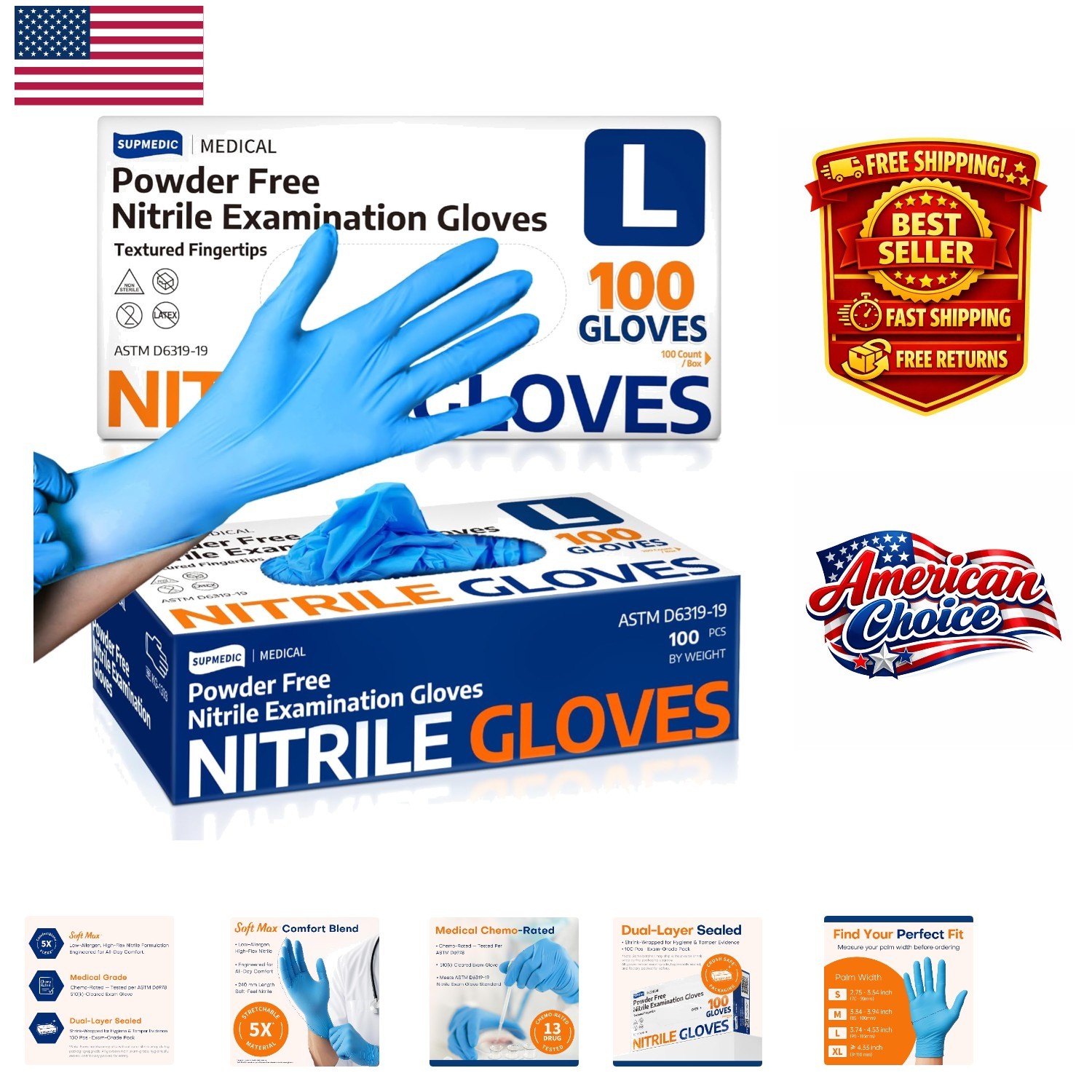 Allergy Safe Nitrile Exam Gloves, 100 Count – Disposable & Food-Safe Convenience