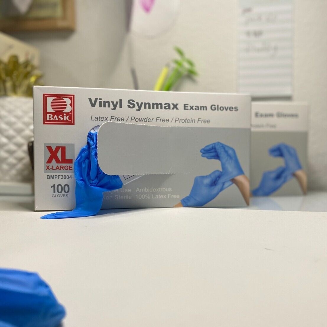 Basic Blue Vinyl Synmax Exam Gloves Latex-Free & Powder-Free S/M/L/XL-SIZE