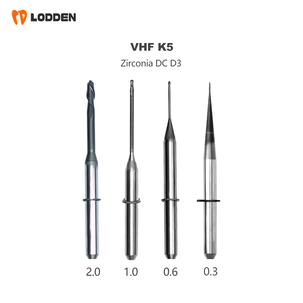 VHF K4/5 CAD/CAM Zirconia Milling Burs Tungsten Carbide Dental Mill Diamond Head