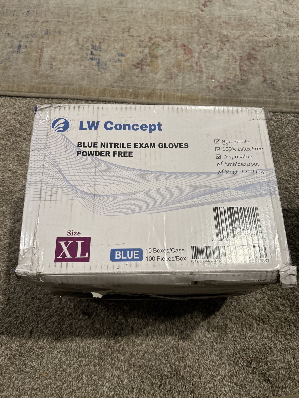 LW Concept Blue Nitrile Exam Gloves Powder Free XL Blue 10 Box Case