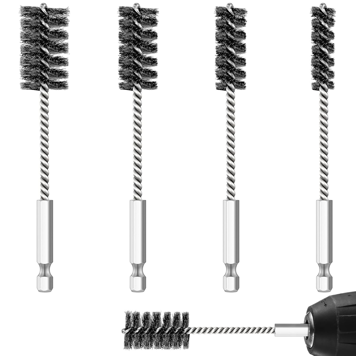 Hicarer 4 Pcs Stainless Steel Wire Brush for Drill Bore Set with Hex…