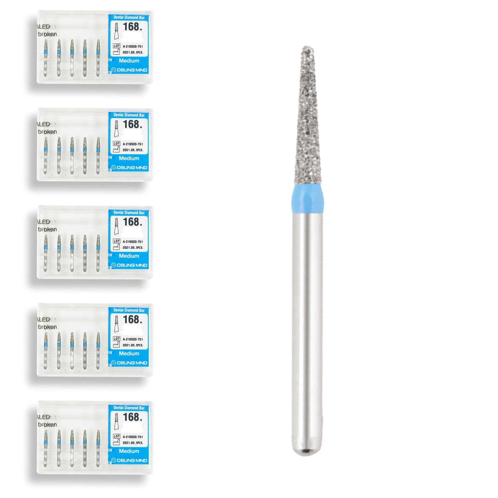 Conical, Truncated 1.1 mm Dia. Medium Grit Diamond Dental Bur 25 Pcs. 168.11M1S