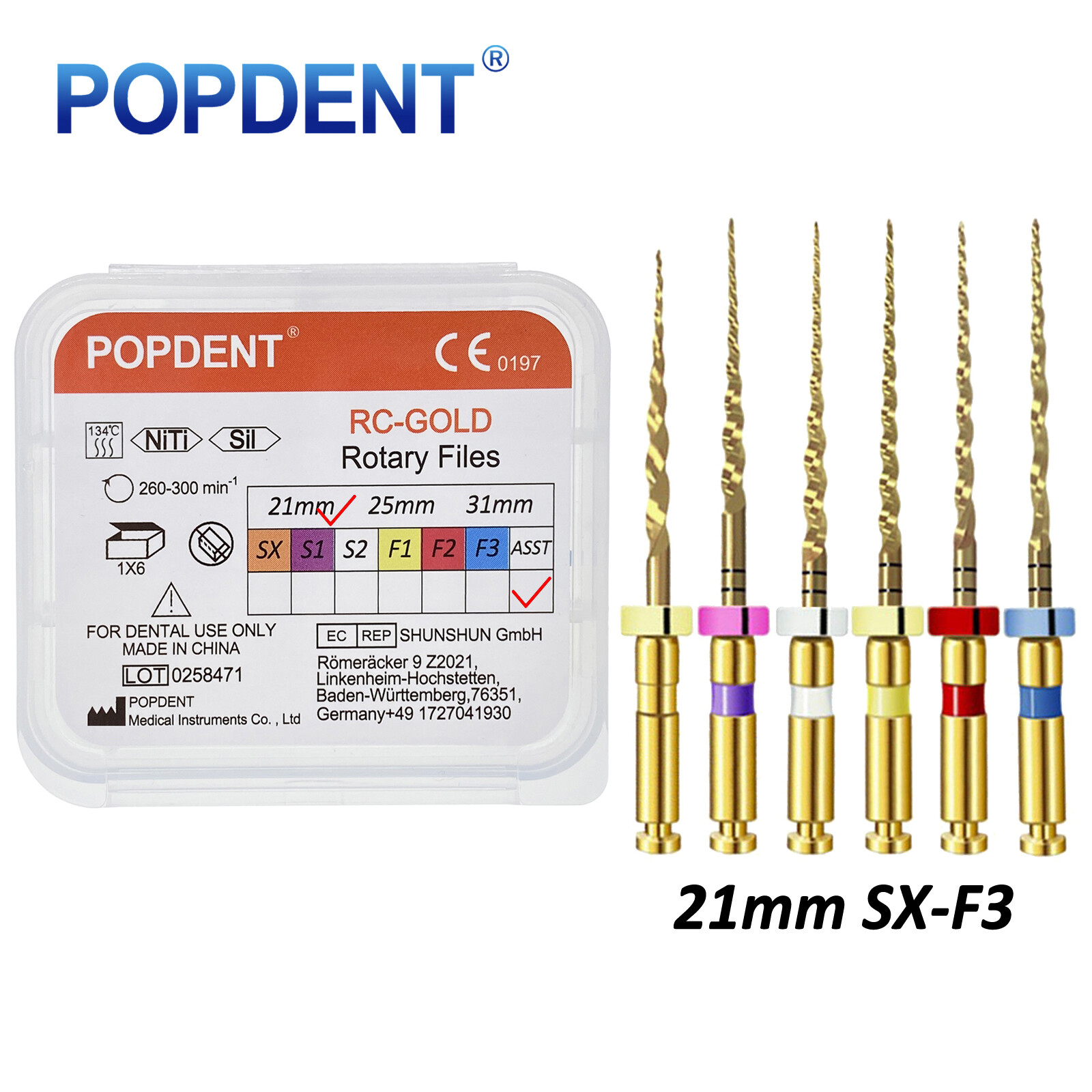 POPDENT Dental Endo Rotary Files X-Pro Gold Taper NITI Root Canal Files 6Pcs