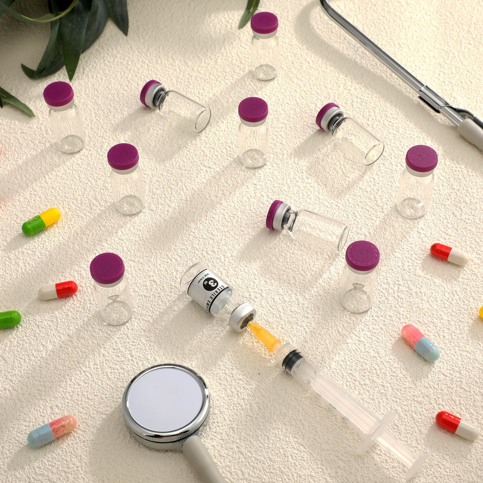 Threlaco 20 Pcs 3ml Sealed Sterile Empty Vials with Self Healing Purple