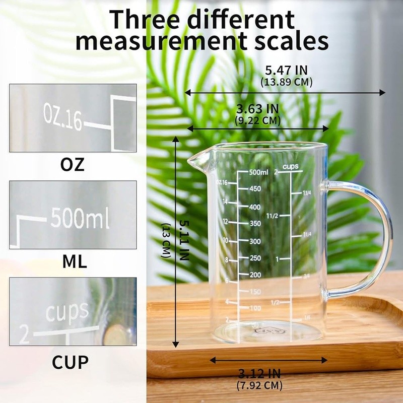 Borosilicate Glass Measuring Cup V-Spout Acid Alkali Resistant Easy Clean 500ml