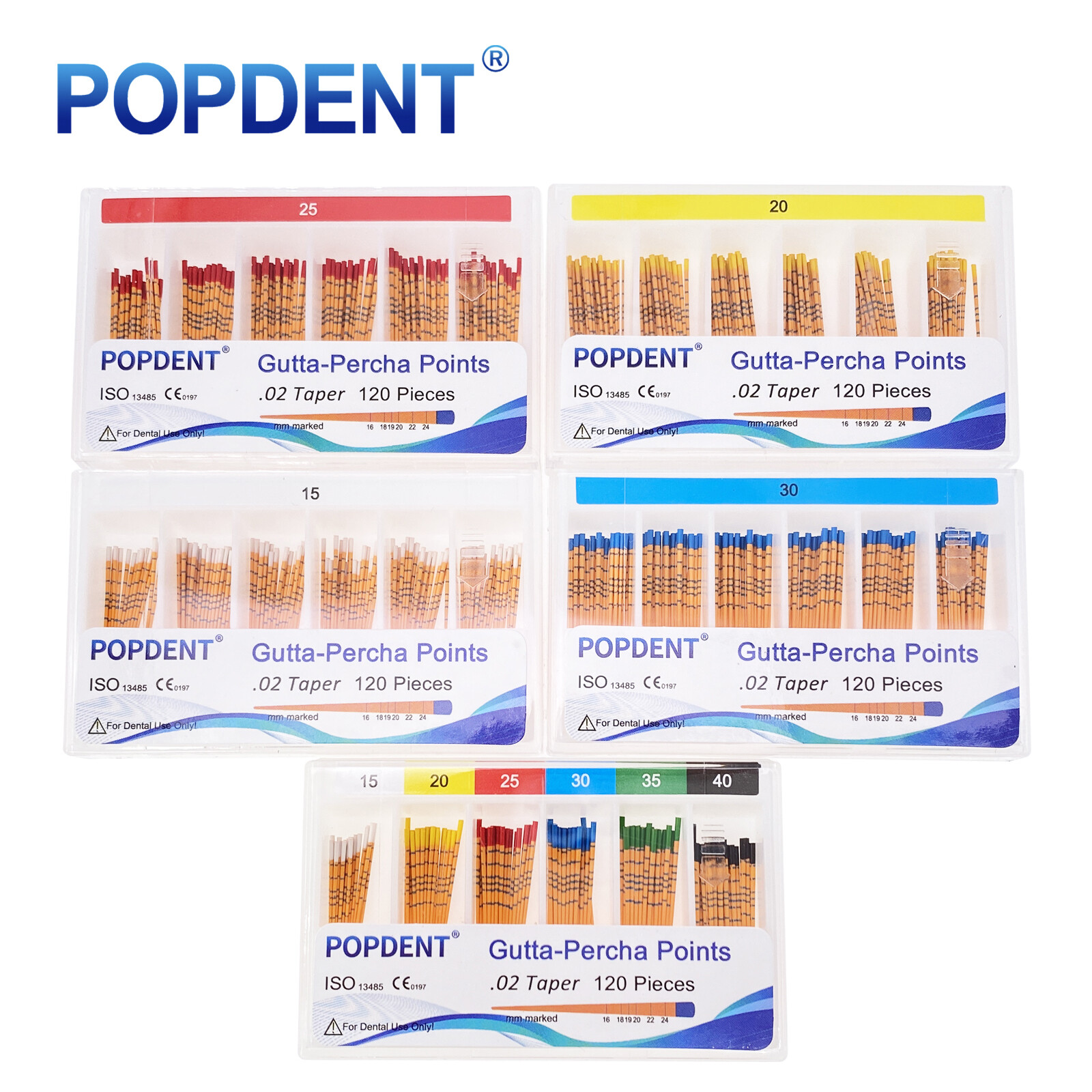 POPDENT Gutta Percha Points .02 .04 .06 F1 F2 F3 Standard Multicolor Endo Marked