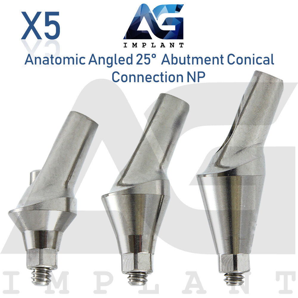 5x Titanium Anat0mic Angled Prosthetic 25° Narrow Platform NP Int Hex 2.25mm