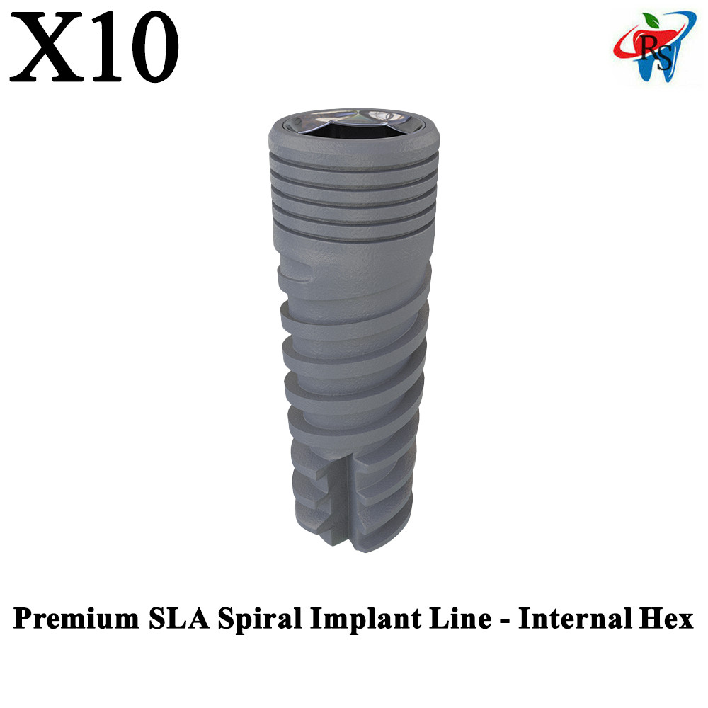 10x Dental SLA Spiral Fixture Premium Line Int Hex 2.42mm 2.0mm Connection