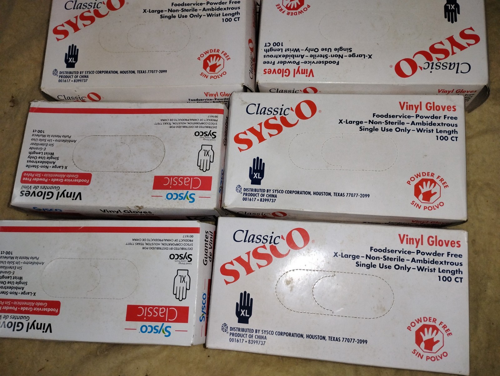 lot (10 boxes) SYSCO Performance Vinyl Gloves clear foodgrade XL POWDERFREE
