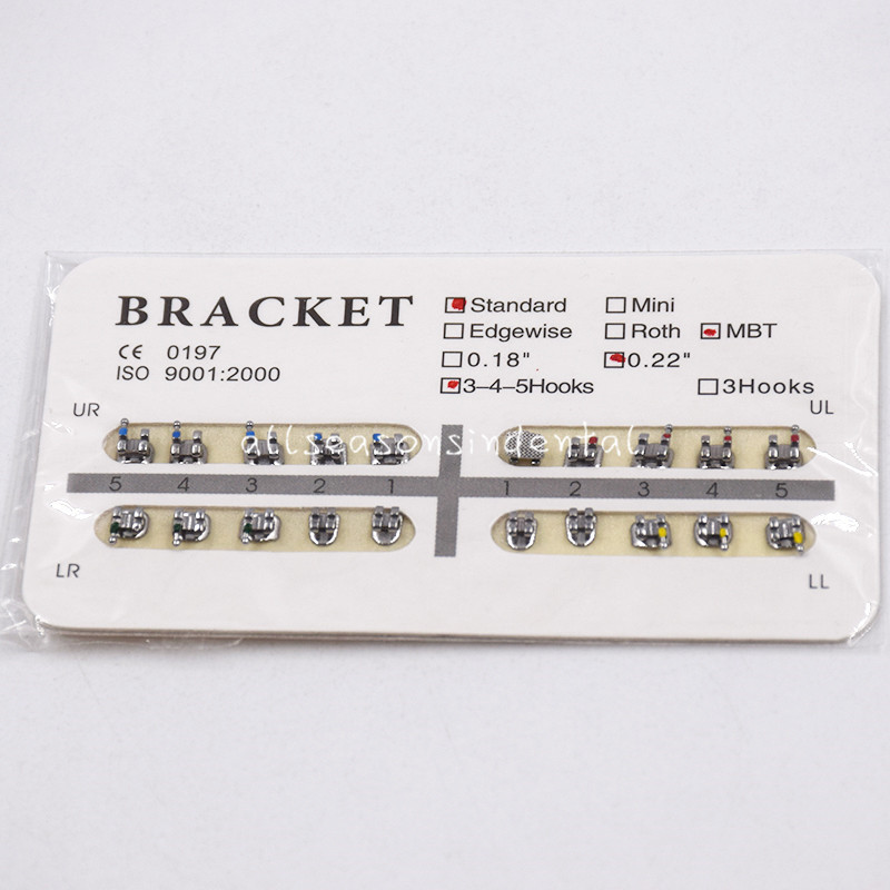 Dental Ortho Brackets Braces Metal Standard MBT 0.22»Slot 345 Hooks 1 Set/20Pcs
