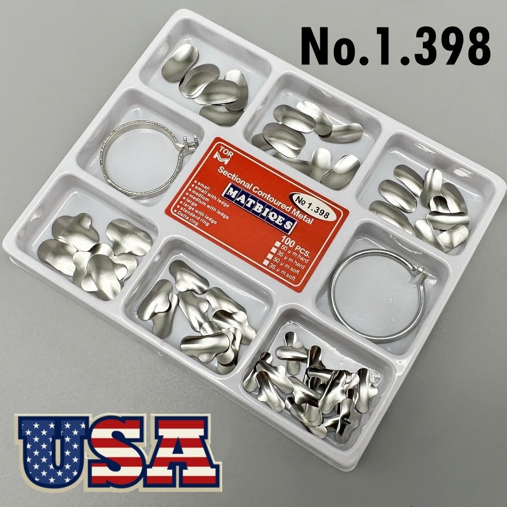 No.1.398 Dental Sectional Contoured Metal Matrices Refill Matrix Band Rings Kit