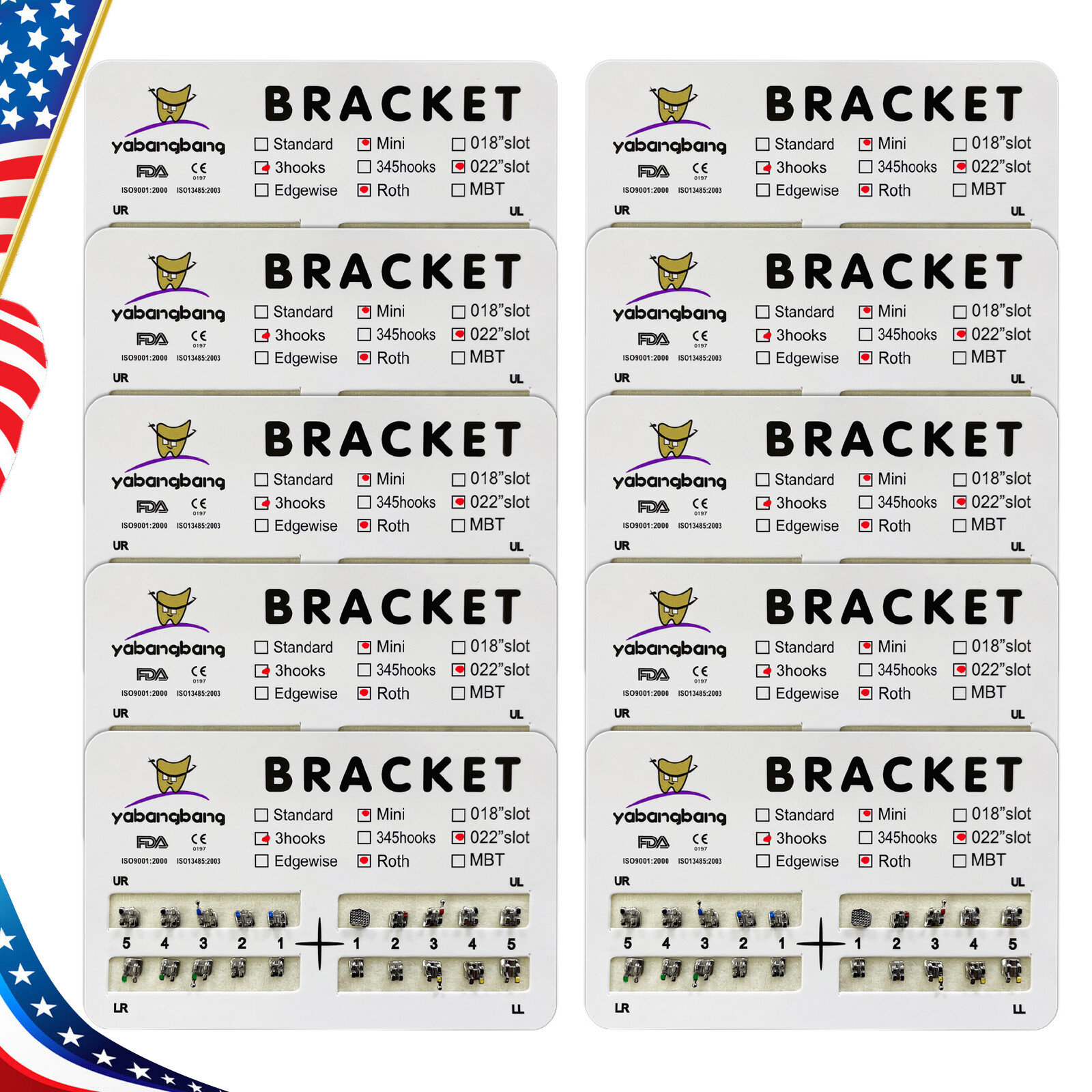 Dental Orthodontic Braces Bracket Mini Roth 022″Slot 3 Hooks FDA-USA
