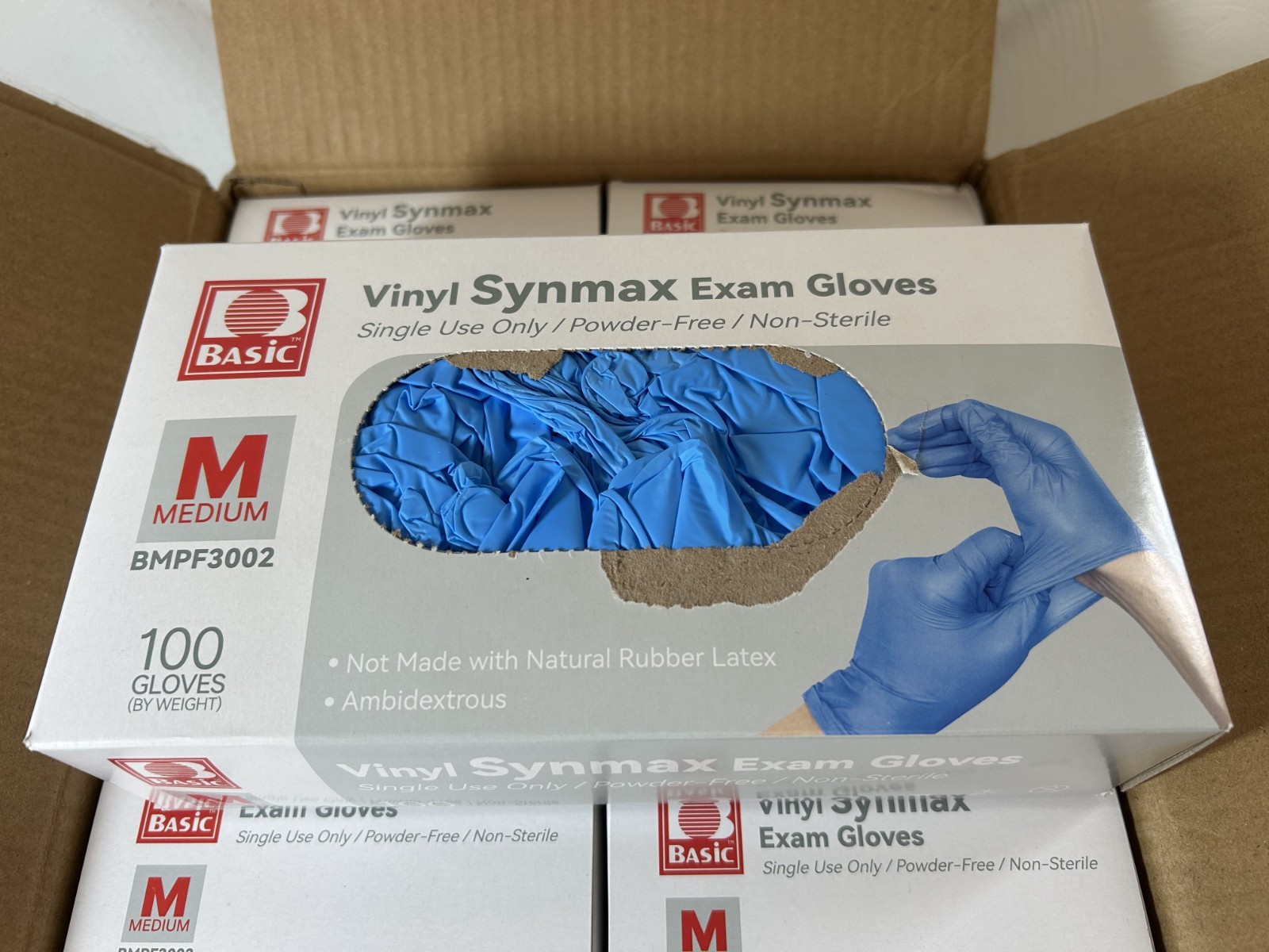 Basic Vinyl Synmax Exam Gloves Medium 1000 Count Latex Free Powder-Free BMPF3002