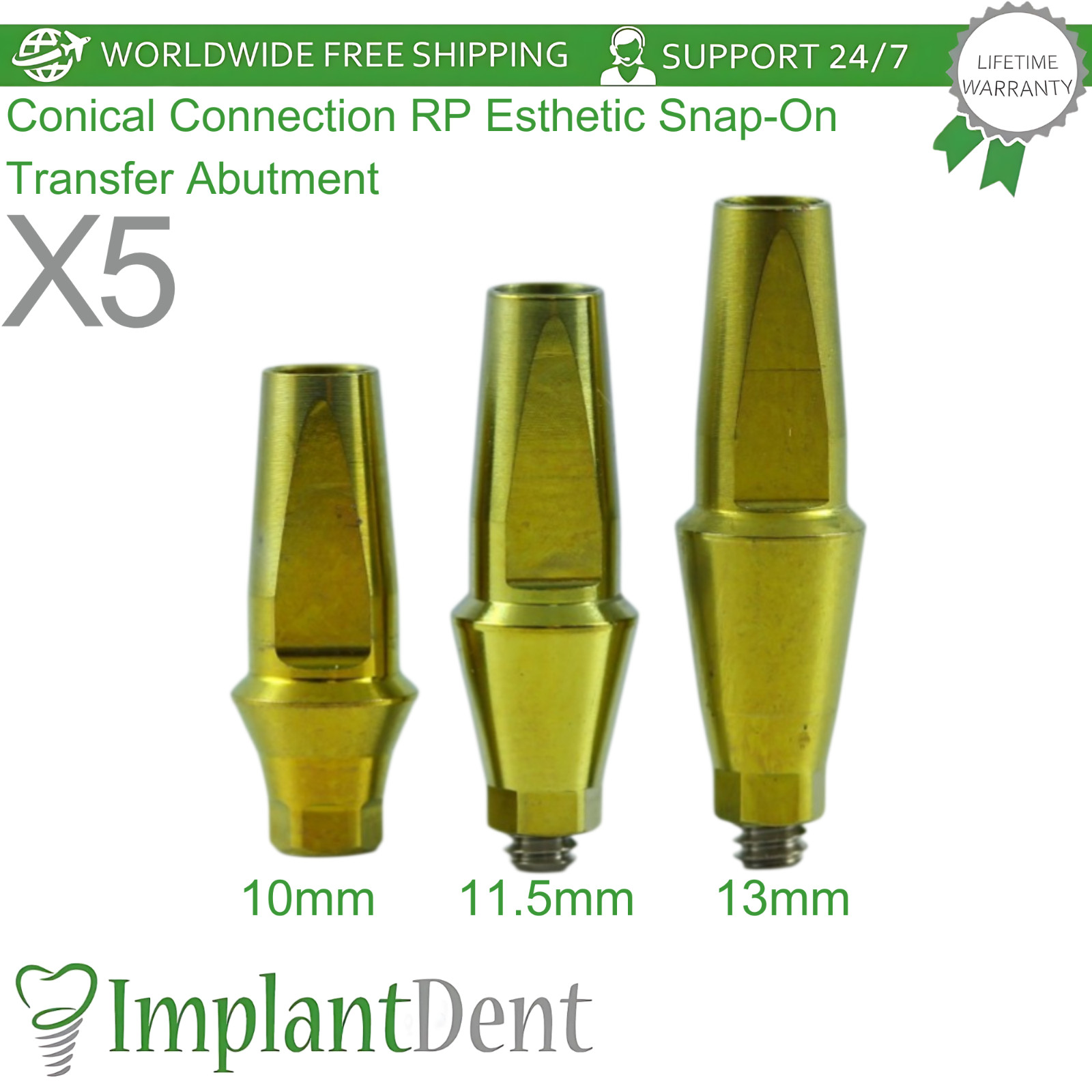 X5 Dental Esthetic Snap-On Transfer Prosthetic Conical Connection Hex RP 2.65mm
