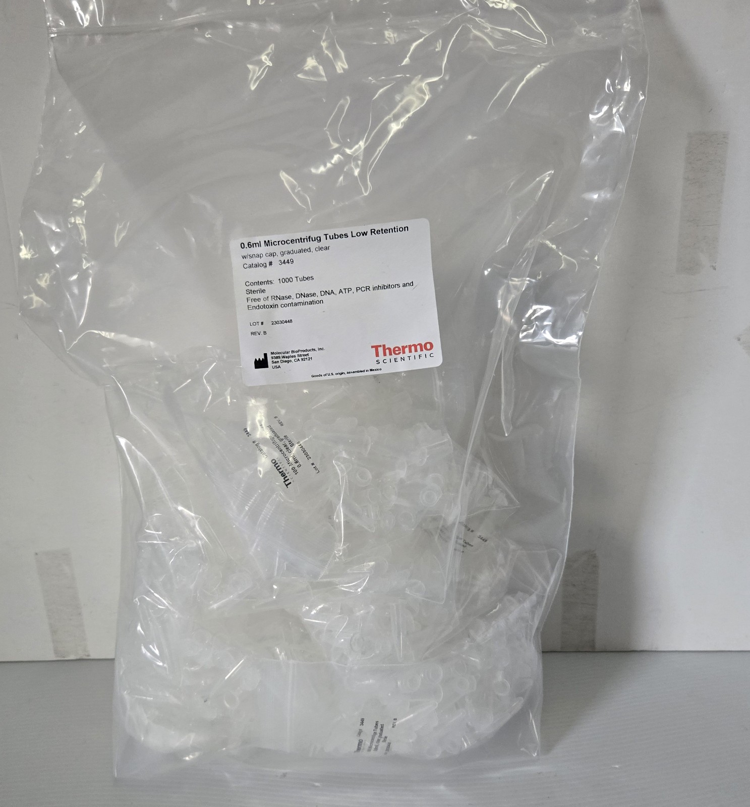 Thermo Scientific 3446 Microcentrifuge Tubes Low Retention 0.6mL 1000 Pack