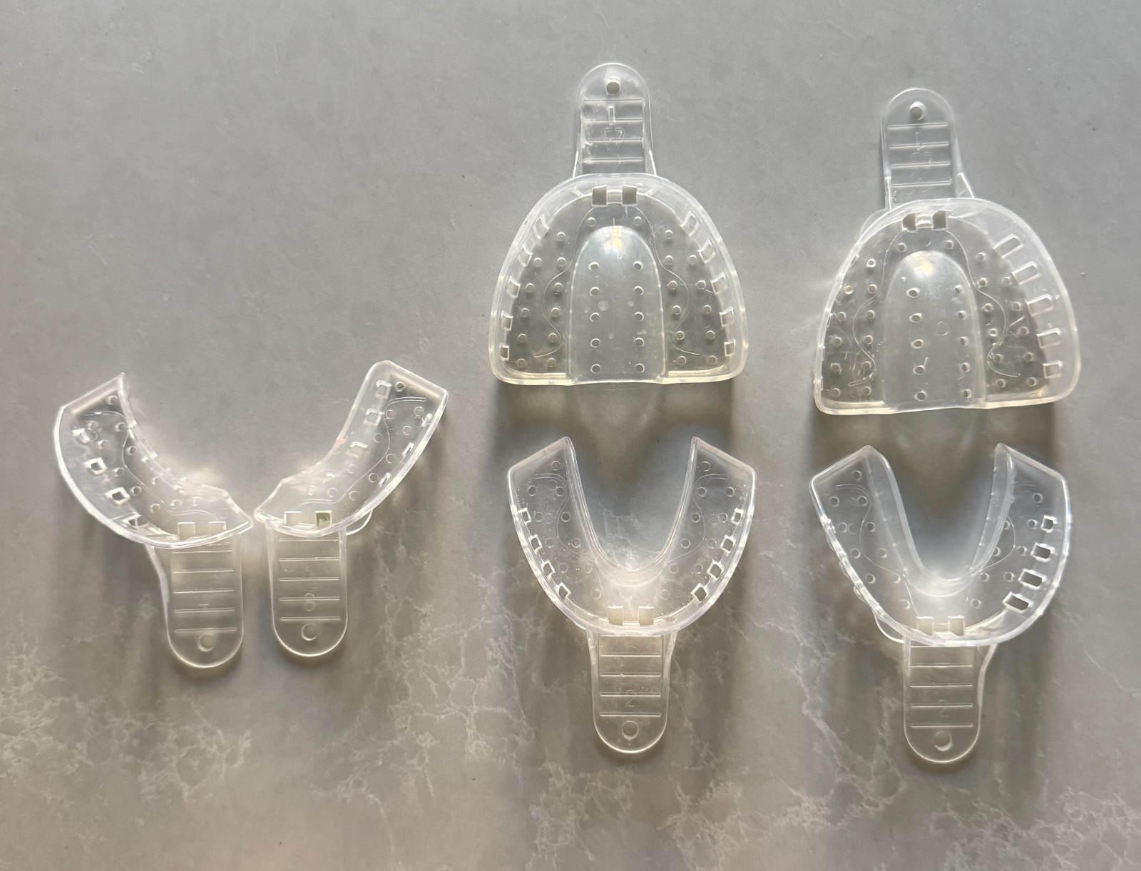 Plasdent Crystal Impression Trays (2 Upper, 2 Lower, 2 Quad) – Perforated, Clear