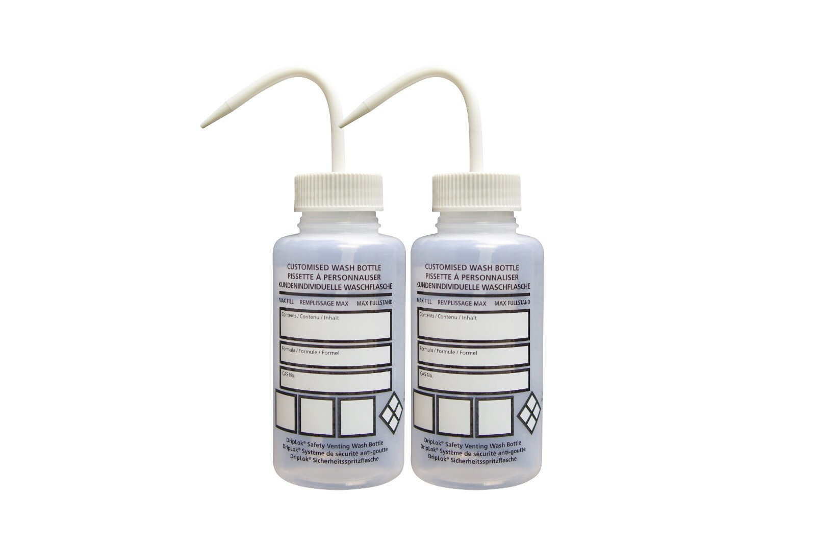 GHS Customizable Labels LDPE Wash Bottles DIY White 500mL 1, 2, 3, & 5 Packs