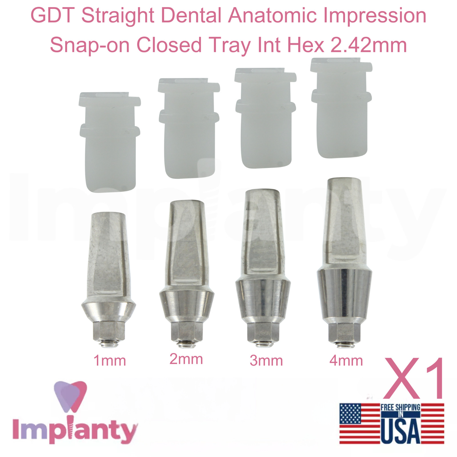 GDT Straight Dental Anatomic Impression Snap-on Closed Tray Int Hex 2.42mm