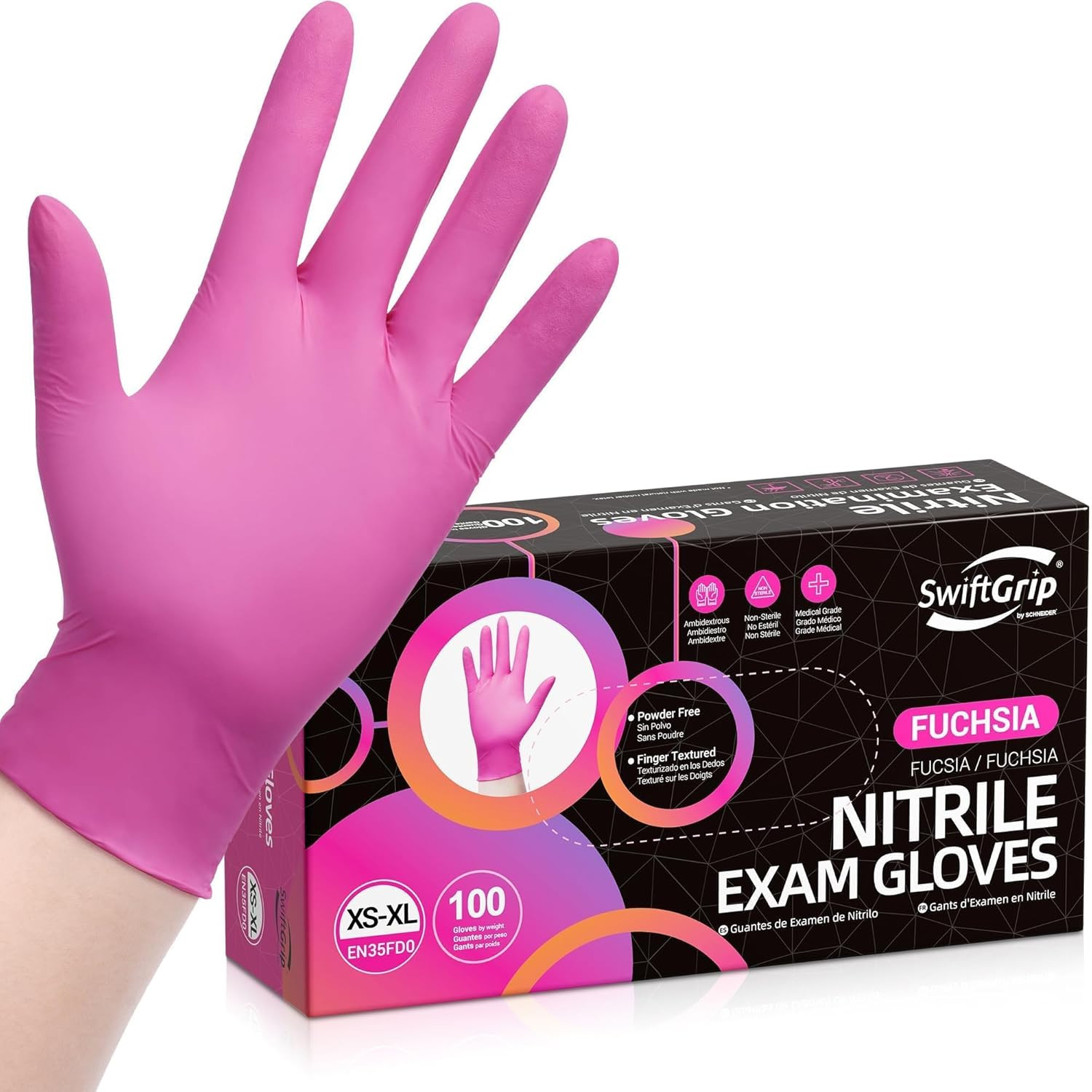 Swiftgrip Powder-Free Nitrile Gloves, 3-Mil, Disposable Nitrile Gloves, Latex-Fr